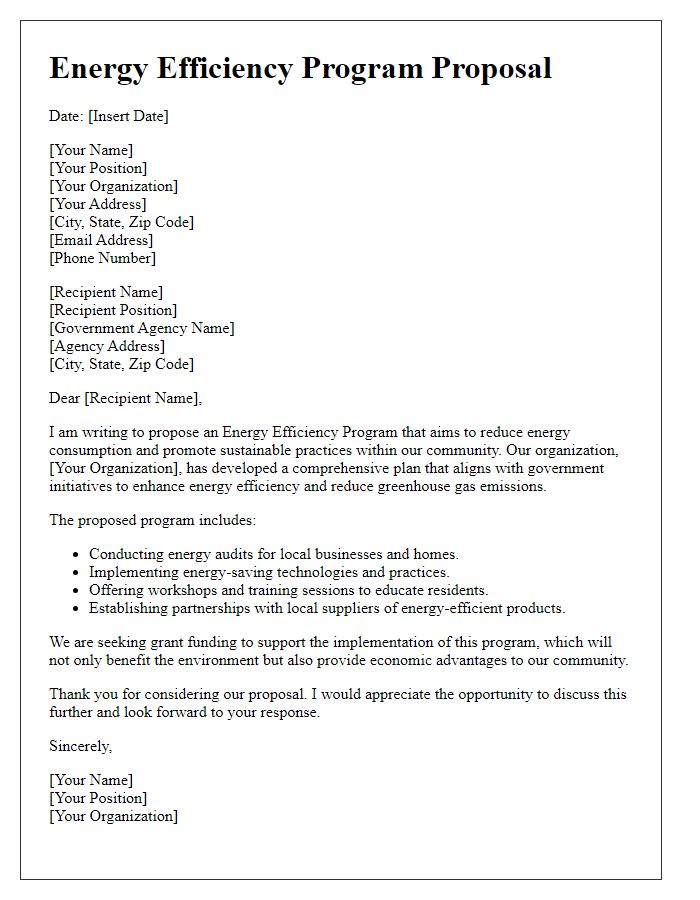 Letter template of energy efficiency program proposal for government grants