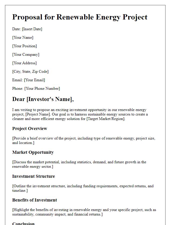 Letter template of renewable energy project proposal for investors