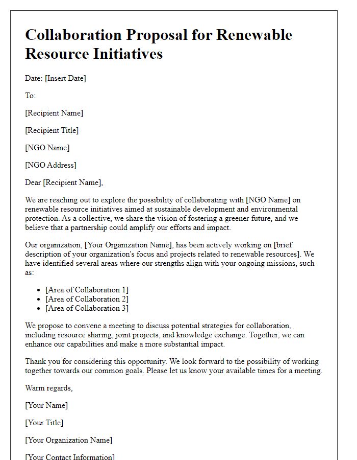 Letter template of renewable resource collaboration proposal for NGOs