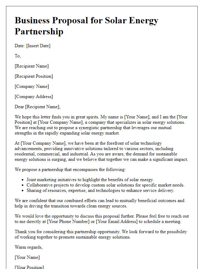 Letter template of solar energy business proposal for partnerships