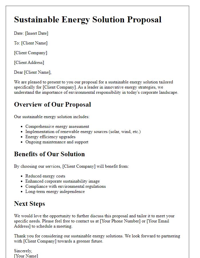 Letter template of sustainable energy solution proposal for corporate clients