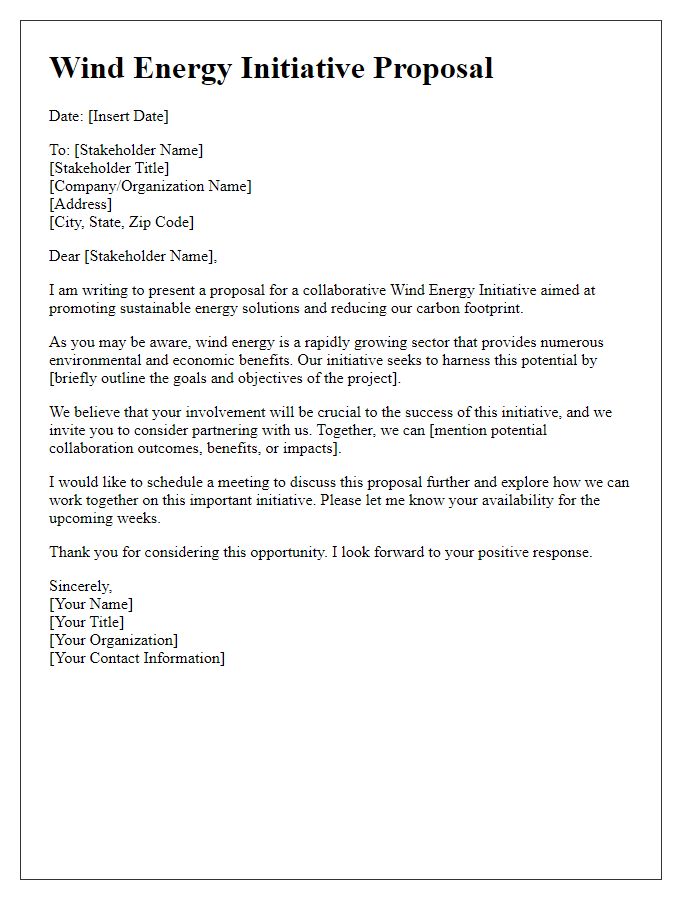 Letter template of wind energy initiative proposal for stakeholders