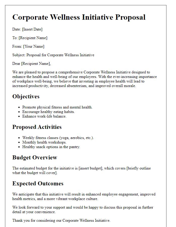 Letter template of corporate wellness initiative proposal