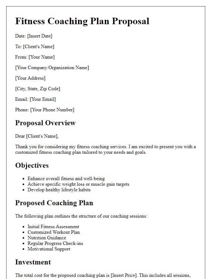 Letter template of fitness coaching plan proposal