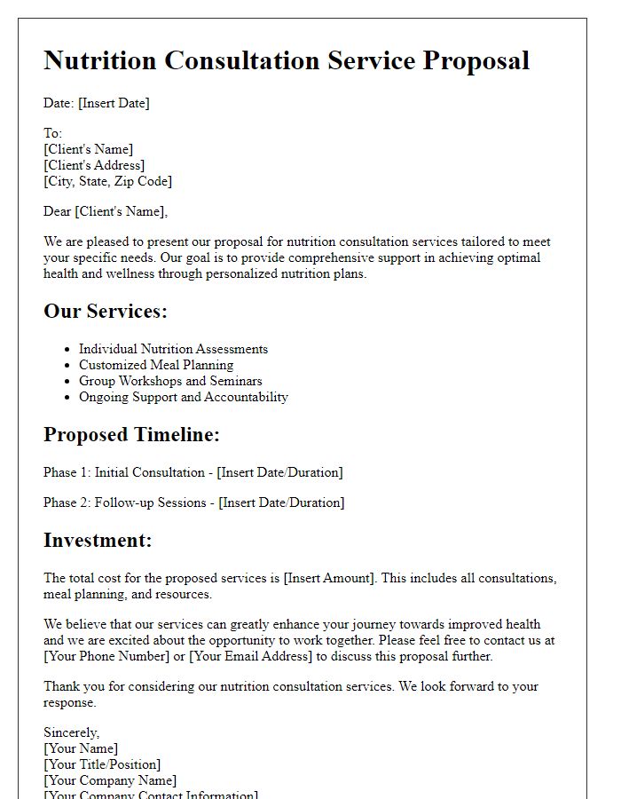 Letter template of nutrition consultation service proposal