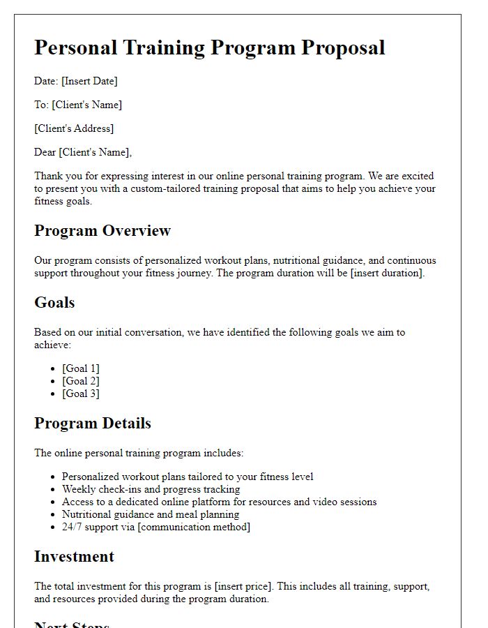 Letter template of online personal training program proposal