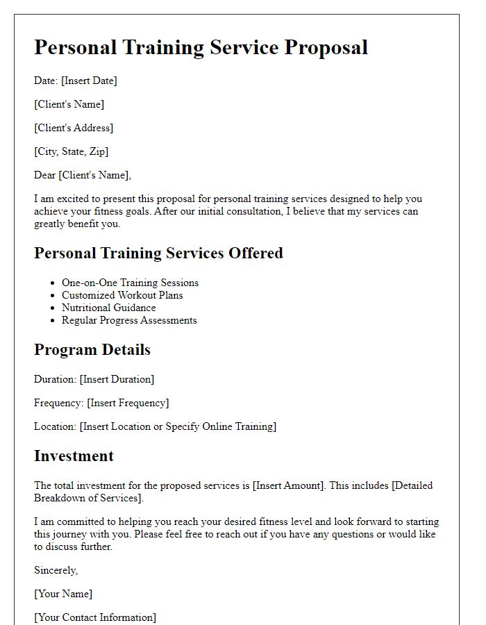 Letter template of personal training service proposal