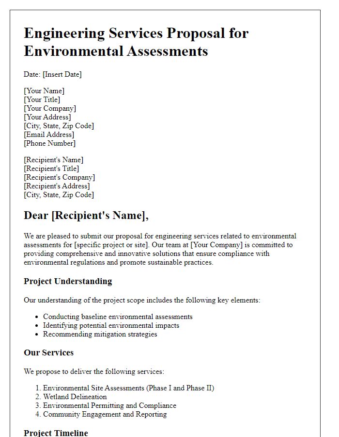 Letter template of engineering services proposal for environmental assessments.