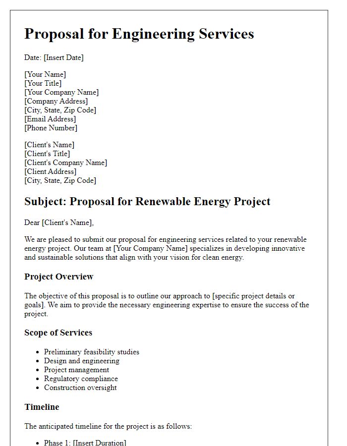 Letter template of engineering services proposal for renewable energy projects.