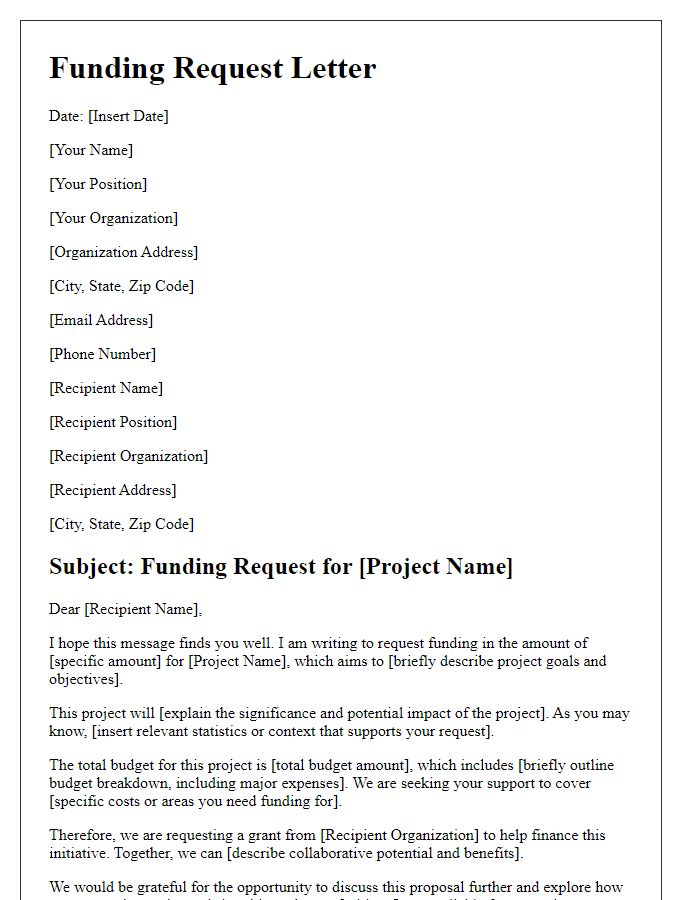 Letter template of a comprehensive funding request.