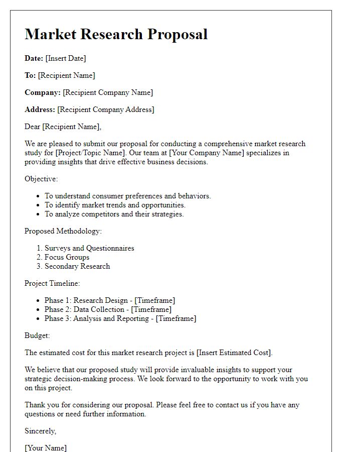 Letter template of a market research proposal.