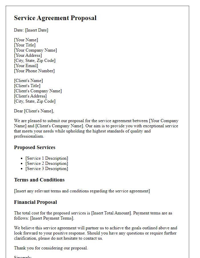 Letter template of a service agreement proposal.