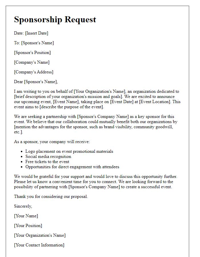 Letter template of a sponsorship request proposal.