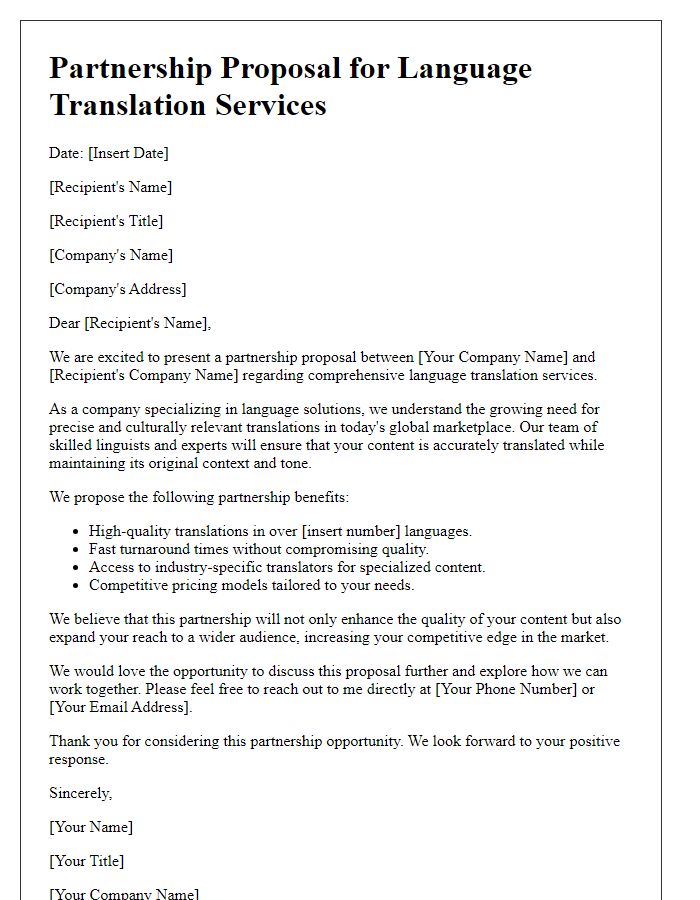 Letter template of partnership proposal for language translation services