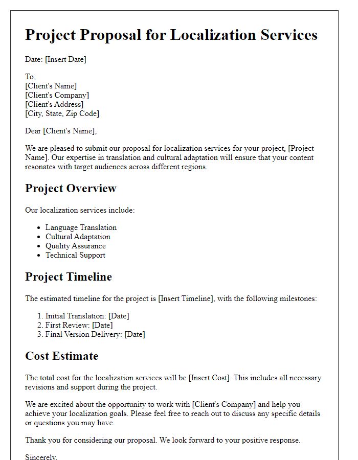 Letter template of project proposal for localization services