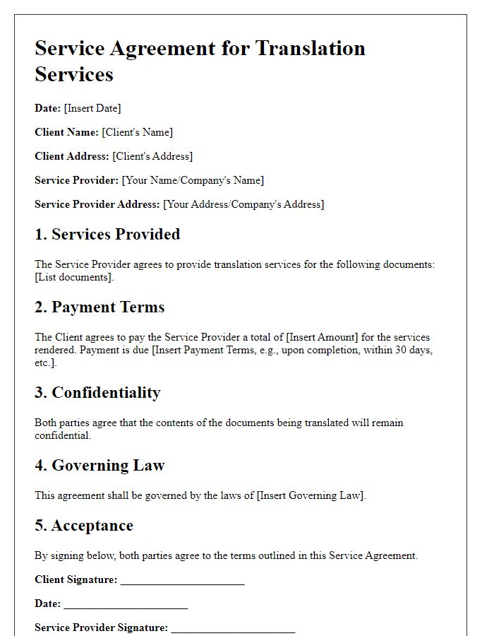 Letter template of service agreement for translation services