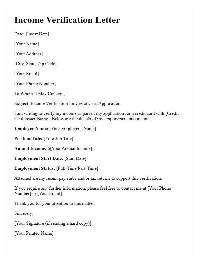 Letter template of income verification for credit card application