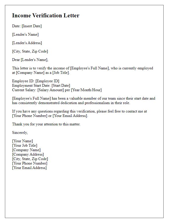 Letter template of income verification for personal loan