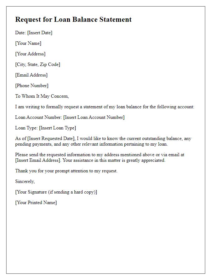 Letter template of request for loan balance statement