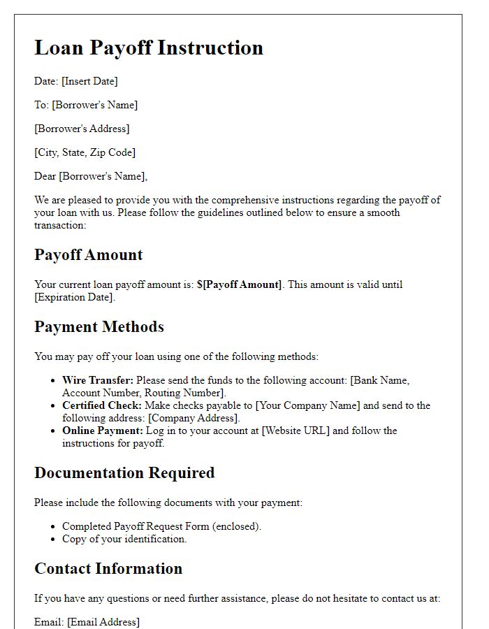 Letter template of comprehensive loan payoff instruction.