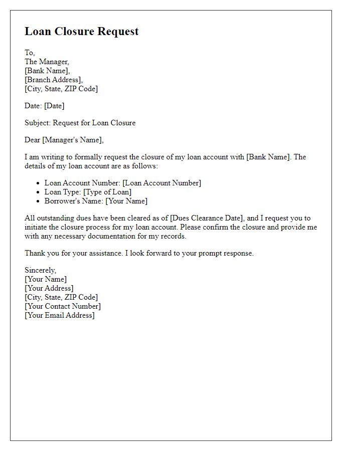 Letter template of formal loan closure request.