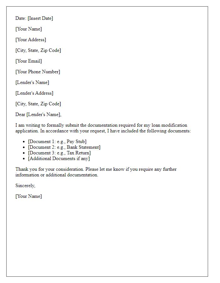 Letter template of documentation submission for loan modification