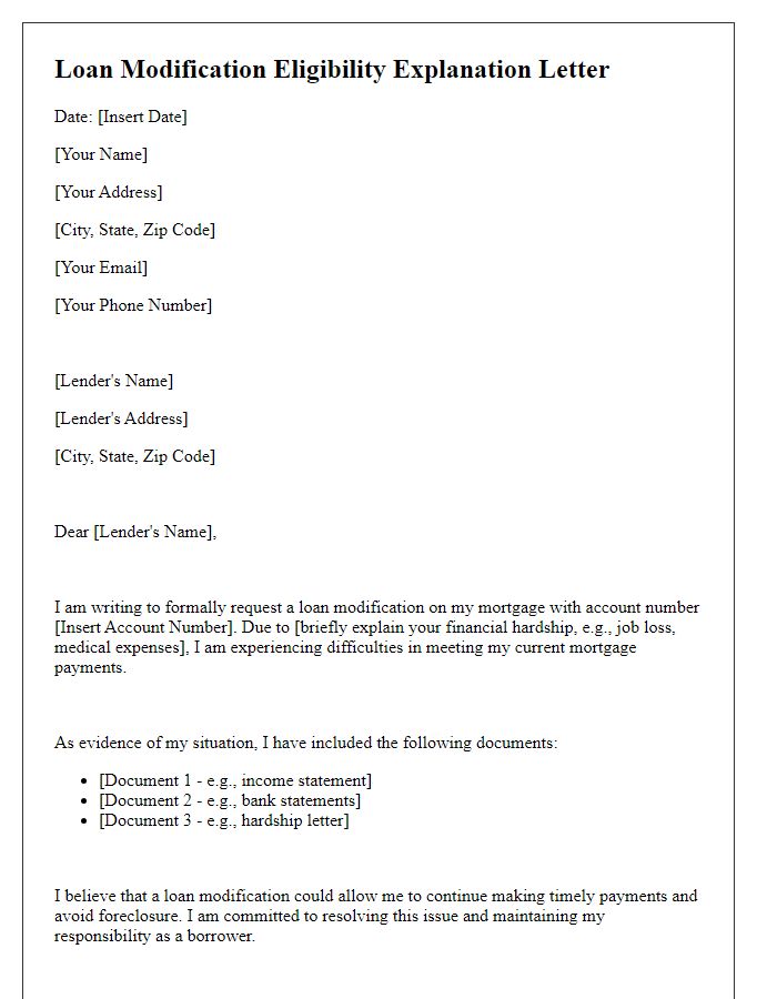 Letter template of explanation for loan modification eligibility