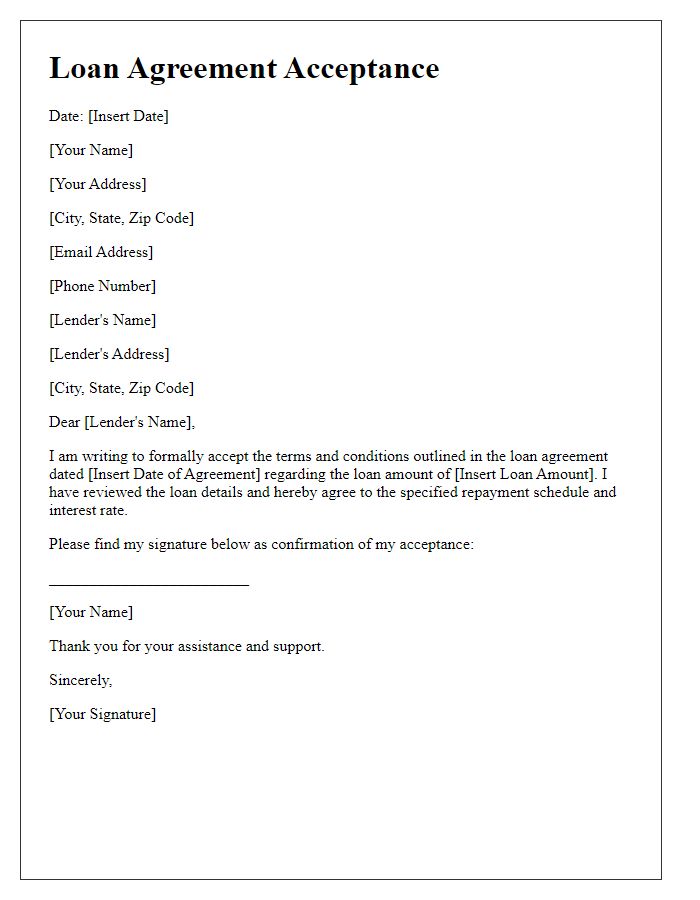 Letter template of loan agreement acceptance