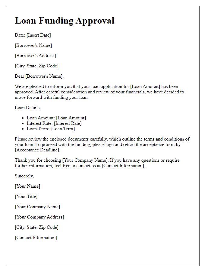 Letter template of loan funding approval