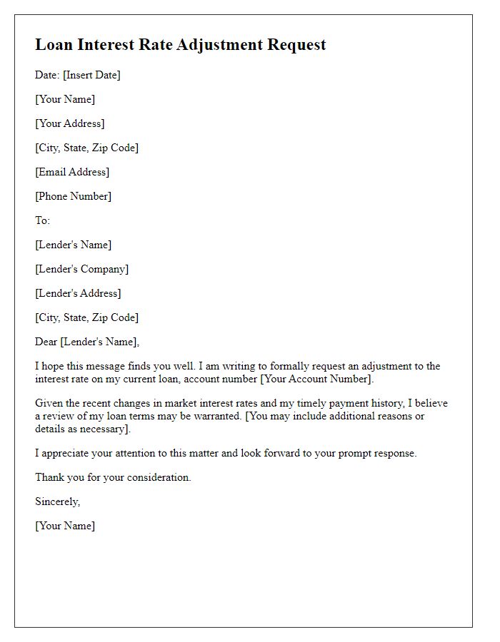 Letter template of loan interest rate adjustment request