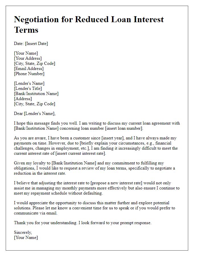 Letter template of negotiation for reduced loan interest terms