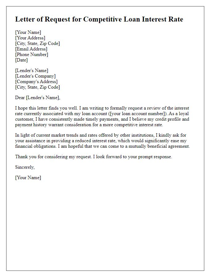 Letter template of request for competitive loan interest rate