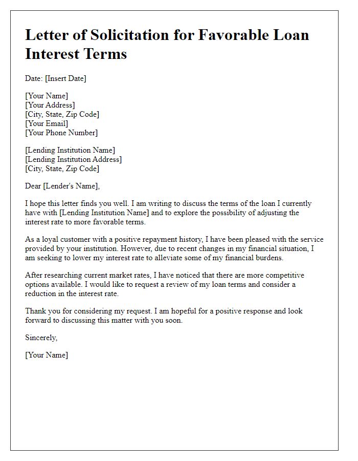 Letter template of solicitation for favorable loan interest terms