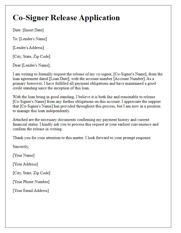 Letter template of co-signer release application