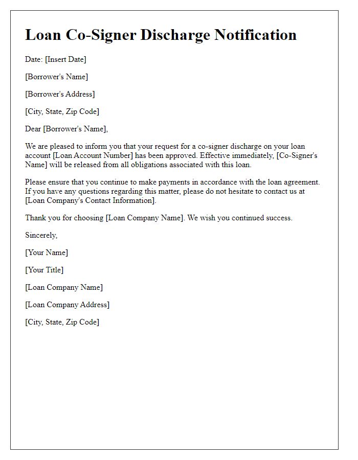 Letter template of loan co-signer discharge notification