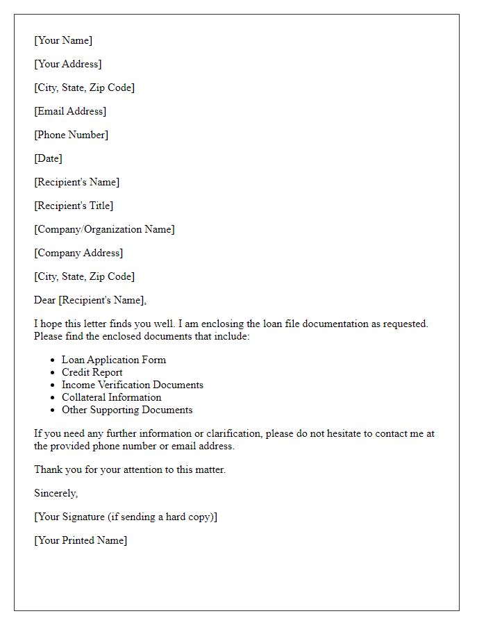 Letter template of loan file enclosure