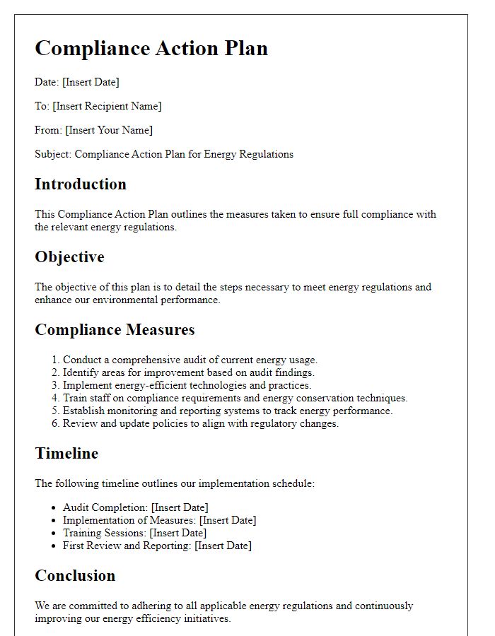 Letter template of Compliance Action Plan for Energy Regulations