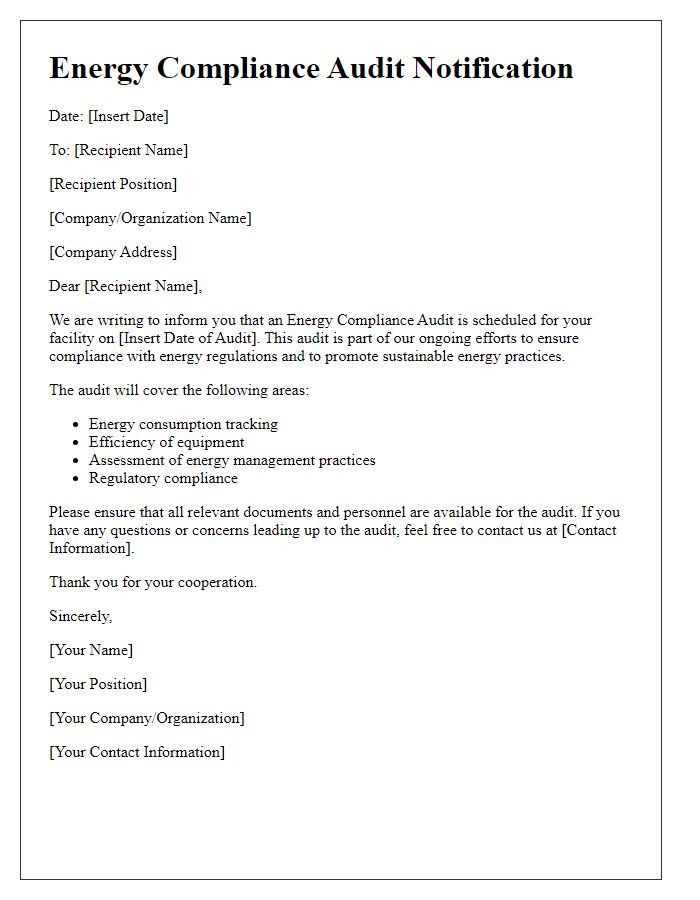 Letter template of Energy Compliance Audit Notification