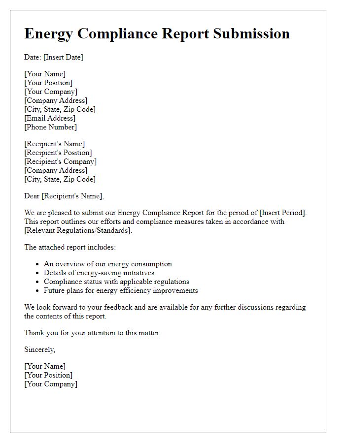 Letter template of Energy Compliance Report Submission