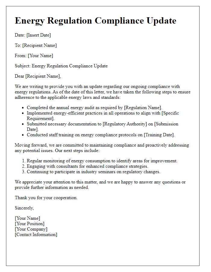 Letter template of Energy Regulation Compliance Update