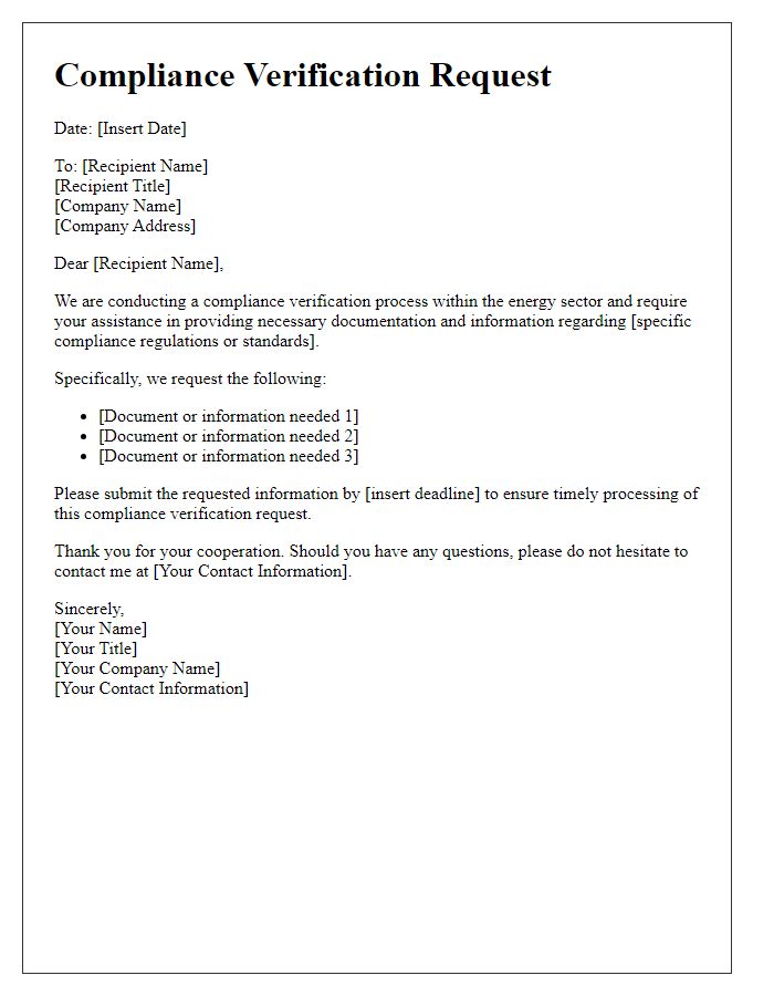 Letter template of Energy Sector Compliance Verification Request