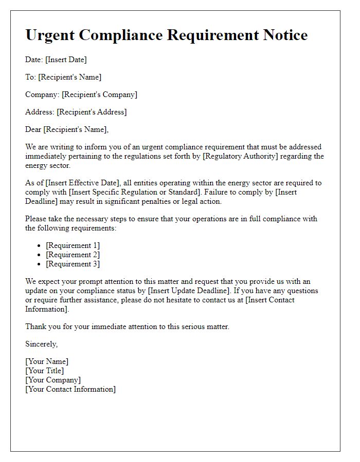 Letter template of Urgent Compliance Requirement for Energy Sector