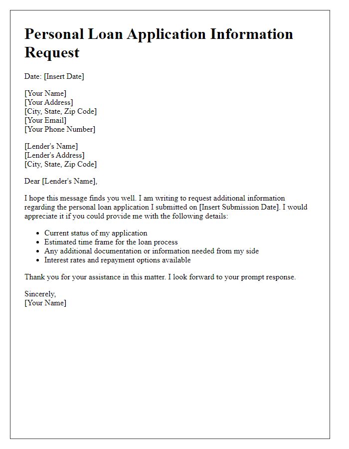 Letter template of personal loan application information request