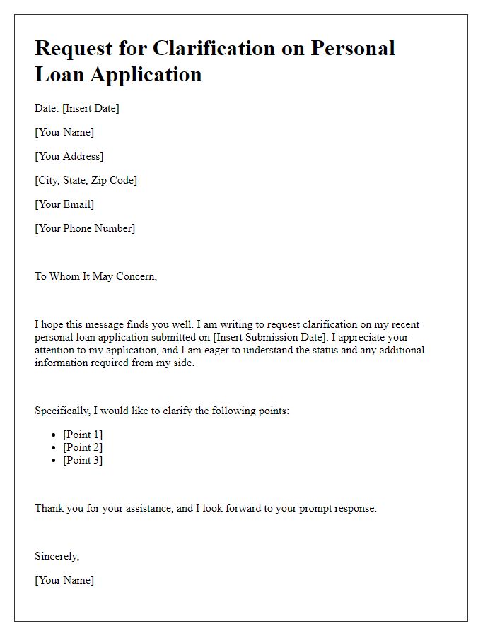 Letter template of request for personal loan application clarification