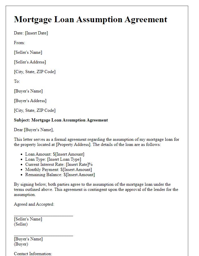 Letter template of mortgage loan assumption agreement