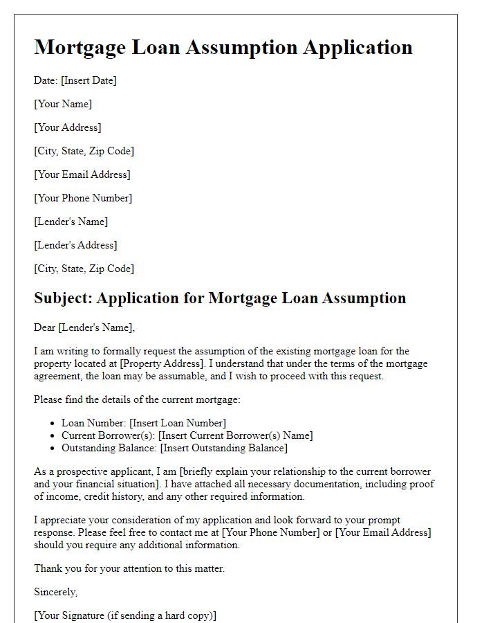 Letter template of mortgage loan assumption application