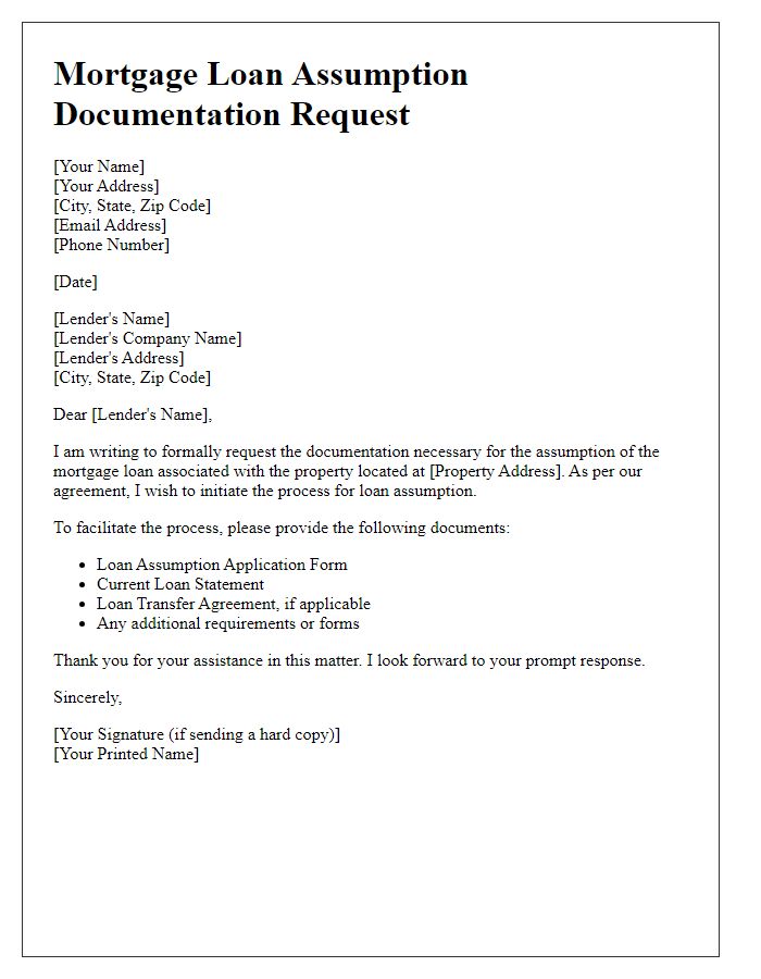 Letter template of mortgage loan assumption documentation request