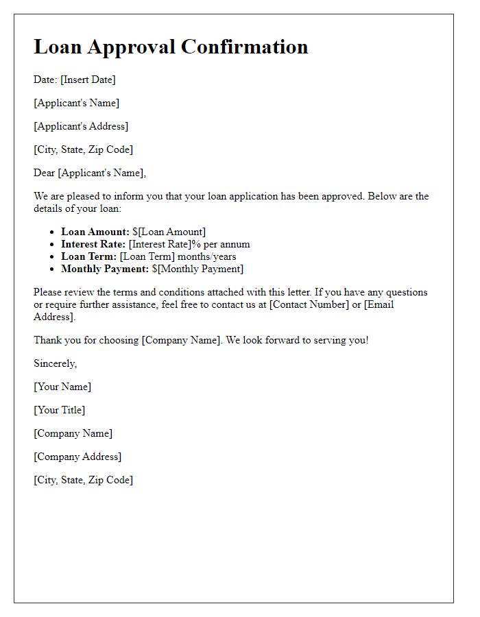 Letter template of loan approval confirmation