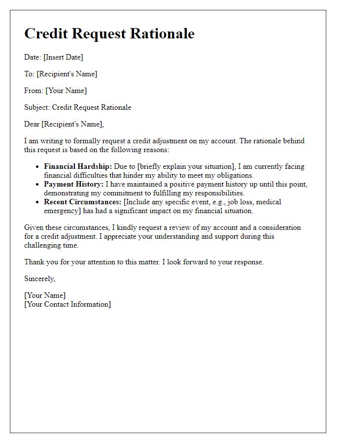 Letter template of credit request rationale