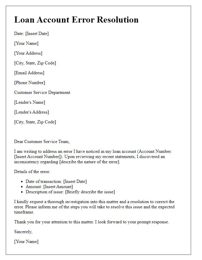 Letter template of loan account error resolution.